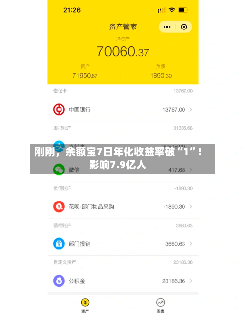 刚刚，余额宝7日年化收益率破“1	”！影响7.9亿人-第2张图片