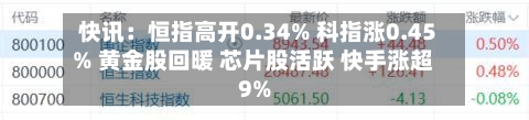 快讯：恒指高开0.34% 科指涨0.45% 黄金股回暖 芯片股活跃 快手涨超9%